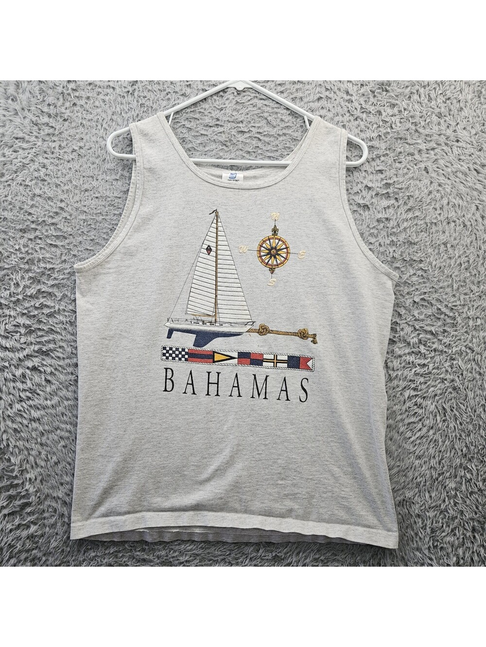 Vintage T Shirt 90s Tank Top Large Bahamas Sail Boat Sailing Nautical *Stain
